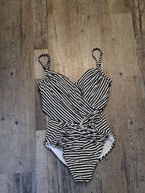 Merona Black and White Striped One-Piece Swimsuit